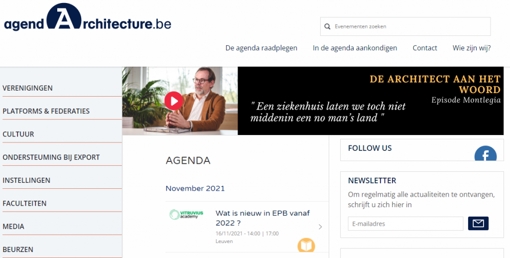 agendarchitecture.be // Traduction site et documents divers, entretien agenda NL (français -> néerlandais)